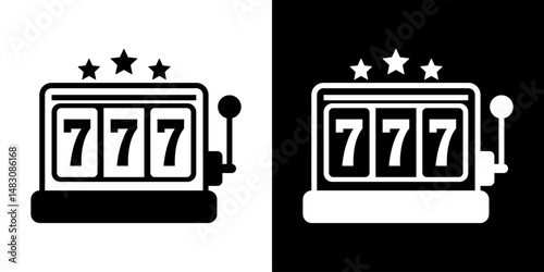 Casino slot. Machine jackpot Slot machine.Jackpot poker 777 slot machine icons. Gambling fortune vector concept. Illustration of game machine, gaming casino, one arm bandit. Lucky icons set.