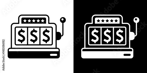 Casino slot. Machine jackpot Slot machine.Jackpot poker 777 slot machine icons. Gambling fortune vector concept. Illustration of game machine, gaming casino, one arm bandit. Lucky icons set.