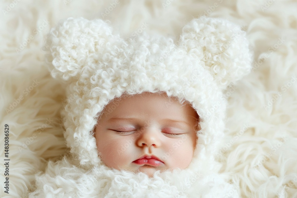 Baby sleeping in fluffy hat Baby sleeping in fluffy hat
