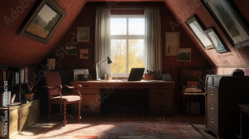 Cozy work nook with a desk, chair, and natural lighting