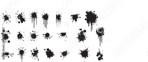 Ink drops and splashes. Blotter spots, liquid paint drip drop splash and ink splatter. Artistic dirty grunge abstract spot vector set. Illustration monochrome drip splash, splat messy inkblot vector.