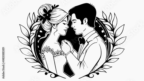 bride fixing groom?s bowtie before ceremony in a close moment silhouette..svg