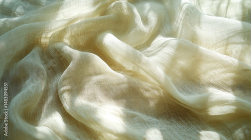 Delicate fabric with soft, natural light creating flowing lines and inviting textures. Elegant and serene.