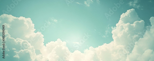 Blue sky filled with fluffy cumulus clouds in a weather scenic view. Bright sunlight day nature background