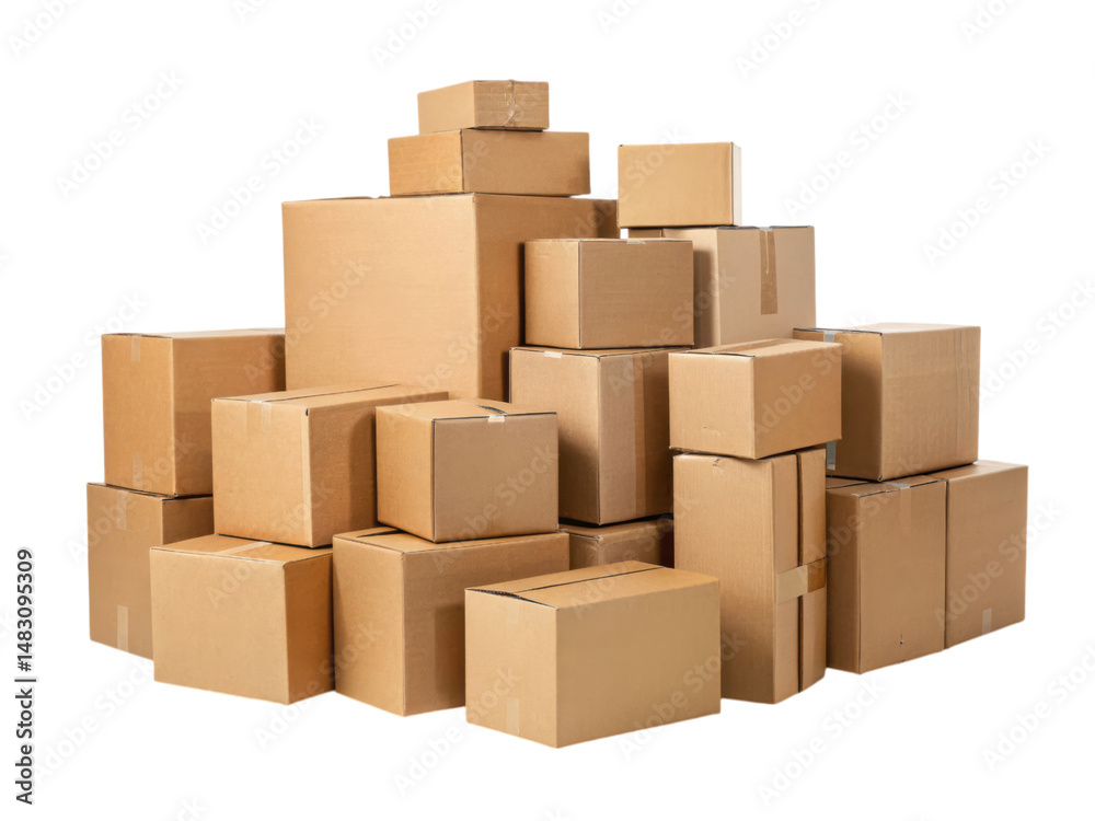 Fototapeta premium A stack of various-sized cardboard boxes arranged in a pile.