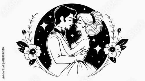 romantic couple dancing under the stars in an elegant silhouette..svg