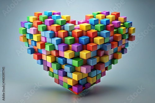 Abstract Geometric Heart: Cubes Composition, Rule of Thirds