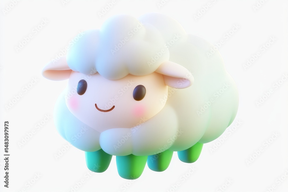 3D cartoon sheep cloud wool icon with fluffy white and grass green, ultra-high-definition design, detailed with isometric view, isolated on white background. 3D cartoon sheep cloud wool icon with fluffy white and grass green, ultra-high-definition design, detailed with isometric view, isolated on white background.