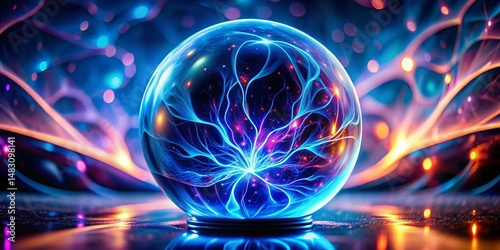 Abstract Futuristic Blue Plasma Sphere: Liquid Core, Flowing Particles, Neon Glow