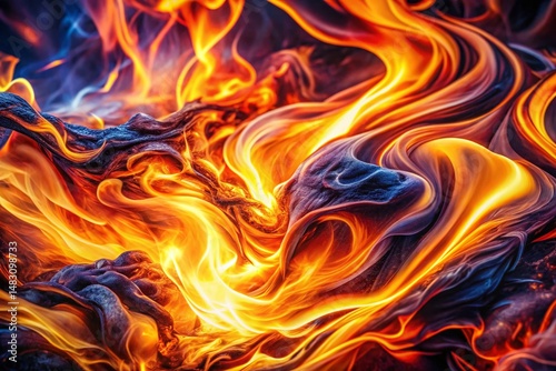 Abstract Flame Macro Photography: Dynamic Energy Flow, Fiery Abstract Art