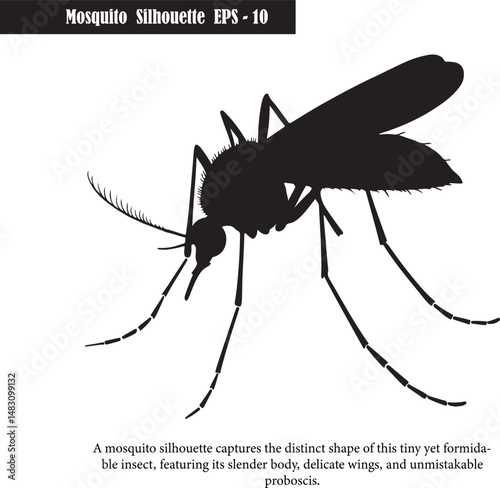 Black Silhouette of a Mosquito – Vector Insect Illustration