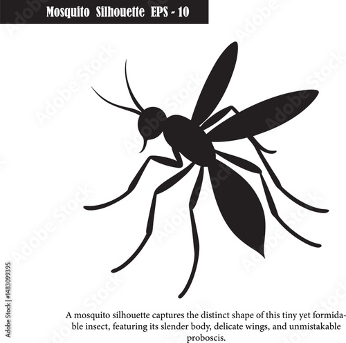 Black Silhouette of a Mosquito – Vector Insect Illustration