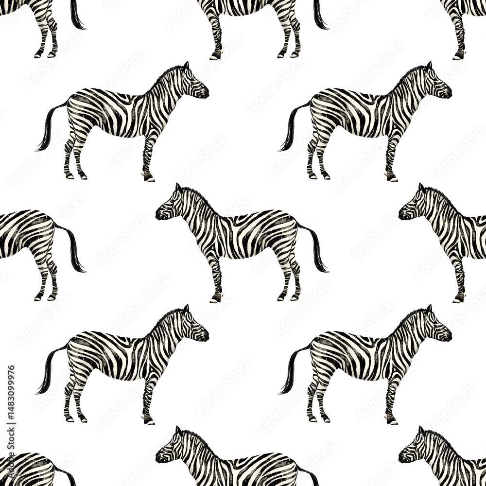 Fototapeta premium Hand drawn seamless zebra pattern on transparent background.