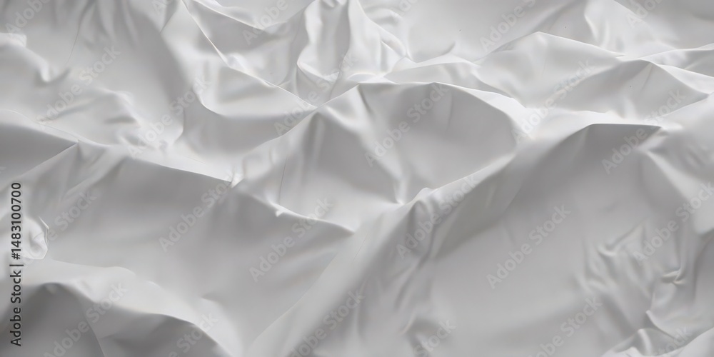 Fototapeta premium Deep creases and sharp folds on a crumpled white sheet, isolated , texture, discarded paper