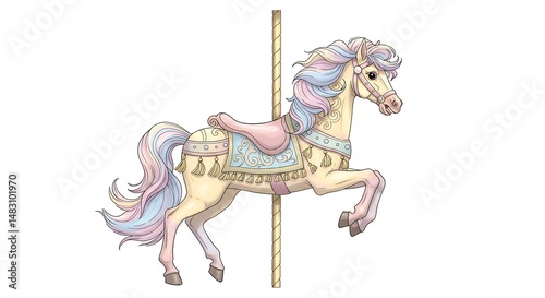 Pastel Carousel Horse Gently Reposes Soft Light. AI Generated