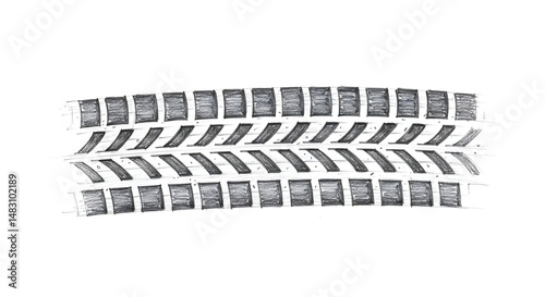 Vehicle Tire Tread Mark Print Pattern with Detailed Textured Isolated Design