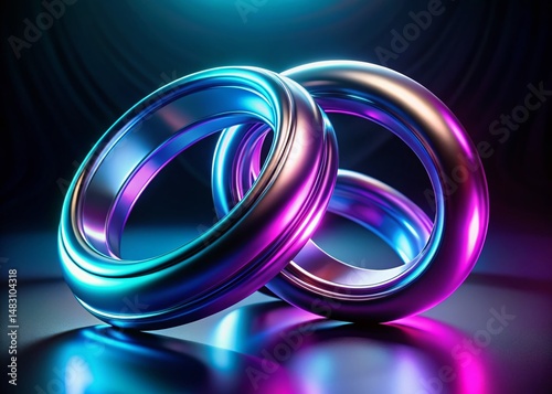 Abstract Blue Purple 3D Rings Low Light Photography Stock Photo