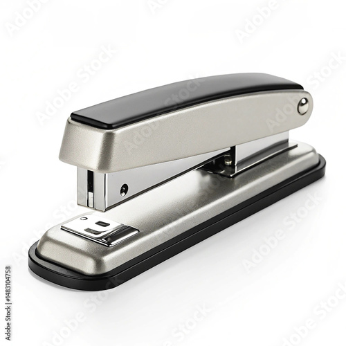Ergonomic stapler with rubber feet isolated on white
