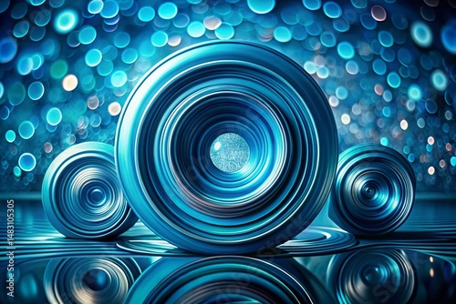 Abstract Blue Circle Rings Fashion Photography Background - Stylish Teal & Cobalt Swirls