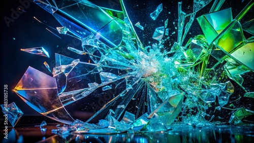 Abstract Blue and Green Shattered Glass Long Exposure Photography