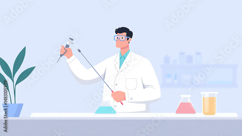 scientist in laboratory with test tubes