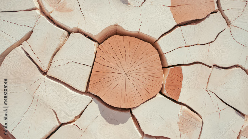 Obraz premium Abstract arrangement of stylized log ends with circular grain patterns