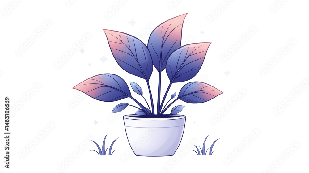 Fototapeta premium Abstract purple pink houseplant illustration