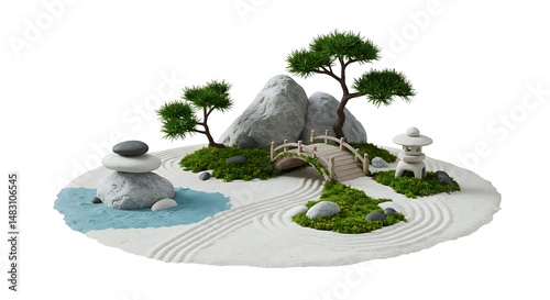 Serene miniature Zen garden gently bathed in soft light. AI Generated