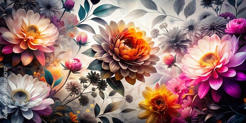 Abstract Black and White Floral Gradient Double Exposure Stock Photo
