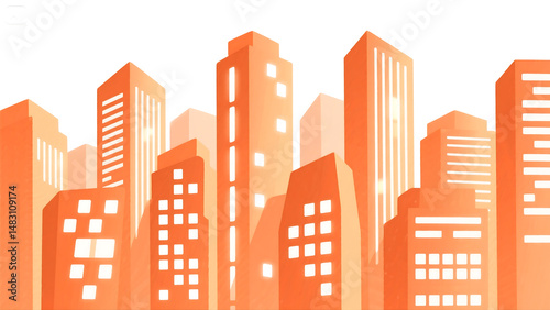 Illustration background of orange city buildings