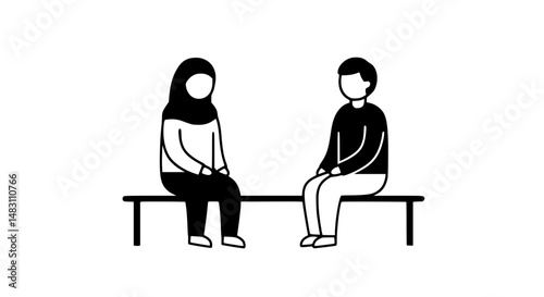 A man and a woman sitting on a bench black and white icon