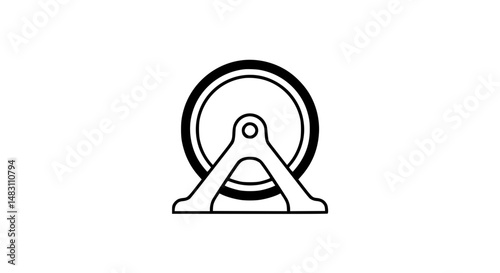Wheel supported on stand black and white icon