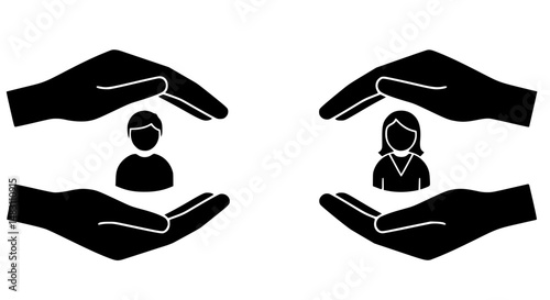 Holding male and female shapes black and white icon