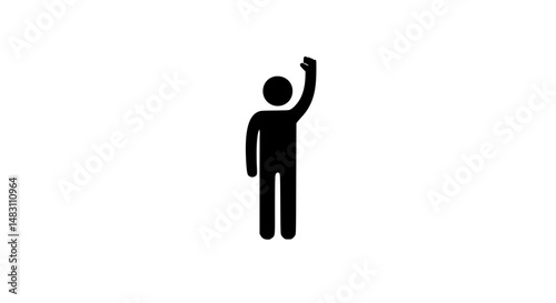 Strong raised fist by person black and white icon