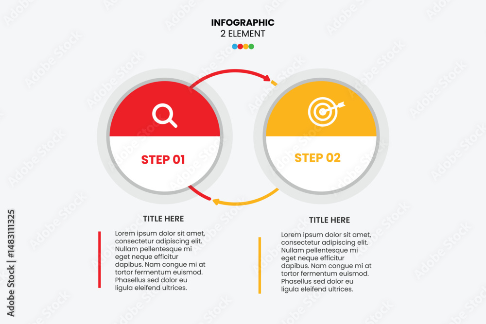 Two-element circular infographic for business, data, or presentation use. Clean, modern, and fully editable vector design Two-element circular infographic for business, data, or presentation use. Clean, modern, and fully editable vector design