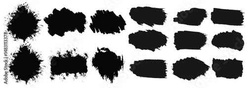 Handmade Black Brush Strokes Collection. Grunge Ink Brush Stroke Texture Pack Vector Illustration