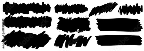 Hand-Painted Grunge Brush Strokes and Smudges. Abstract Black Paint Brush Strokes Set