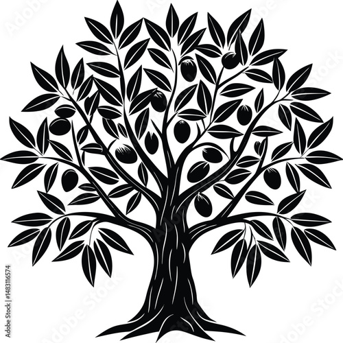 Olive Tree with Green Olives and Leaves vector