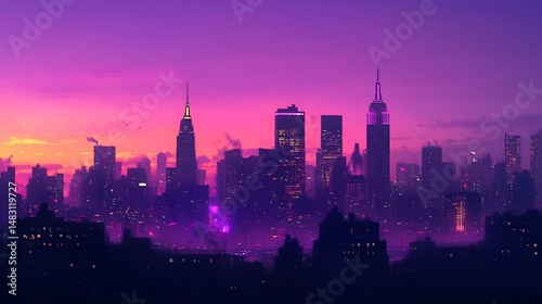 Wallpaper Mural Dusk city skyline, vibrant colors Torontodigital.ca