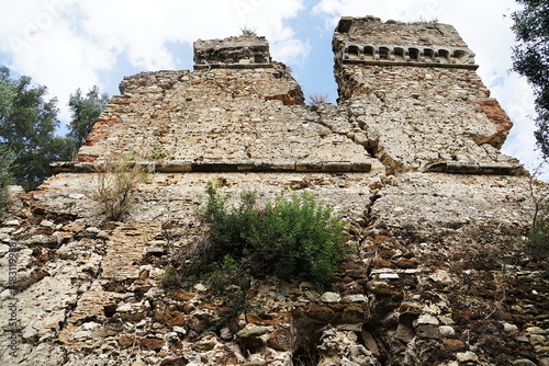 Ruins of an ancient castle in the abandoned medieval village of Oppido Vecchia in Aspromonte, Calabria, Italy.