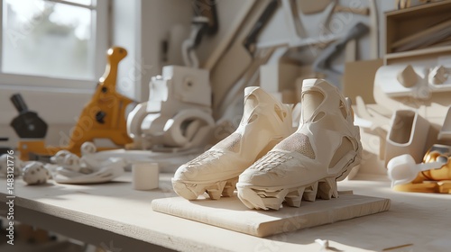 A mockup of a branded dancer costume accessory molder, placed on a workbench