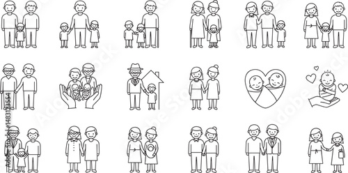 Family Line Editable Icons set. Vector illustration in thin line modern style of parenthood related icons: parents, grandparents, children, adoption, and more.
