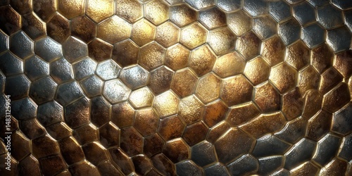 Close-up of reptile skin texture with greenish bronze overlapping scales
