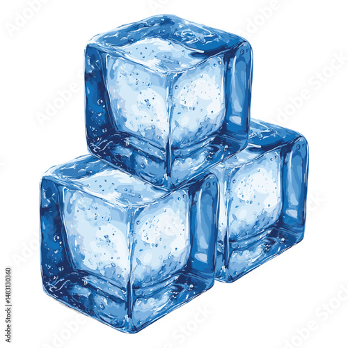 ice cubes in watercolor illustration style, isolated vector on white background