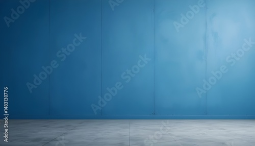 Blue Wall in Empty Room with Concrete Floor Background