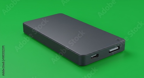 Sleek Dark Gray Power Bank: Minimalist Product Shot