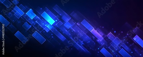 Abstract Blue Digital Blocks: Dynamic abstract background featuring a diagonal array of translucent blue rectangular blocks, creating a sense of movement and technological advancement.