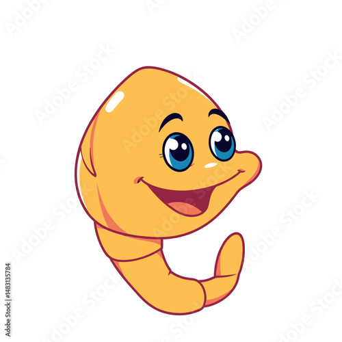 Cute Happy Cartoon Worm Vector Illustration Sticker Art Design