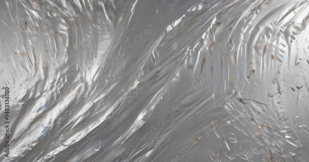 Fototapeta premium Wrinkled silver foil, shimmering metallic texture , metal, silver texture