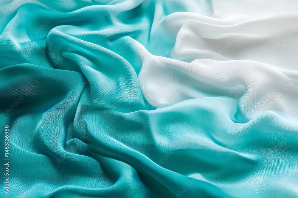 Obraz premium Elegant turquoise and white silk fabric texture.